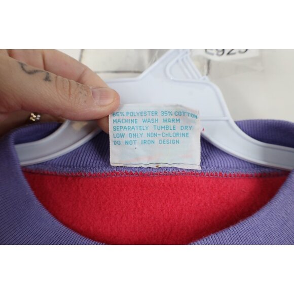 Vtg 80s 90s Converse Womens XL Spell Out Color Block Sweatshirt Pink Purple - Picture 9 of 13